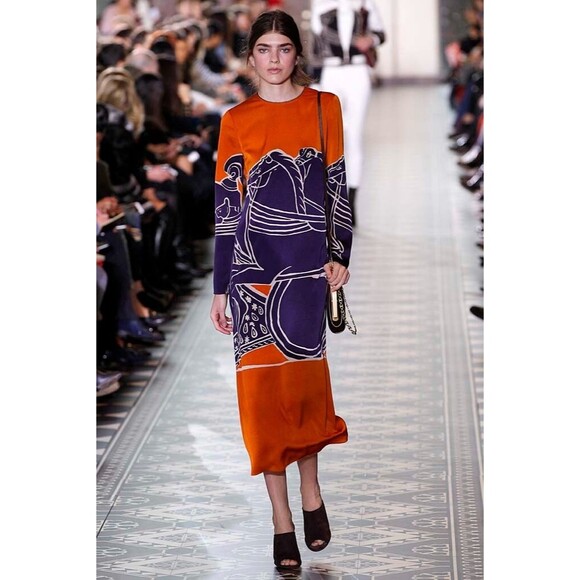 Tory Burch Dress Orange Blue Trocadero Horse Print Equestrian